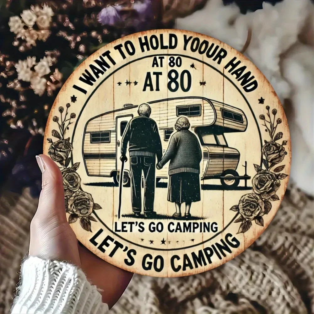 

Charming Old Couple Theme Metal Wall Art, Round 8" Vintage Iron Sign, Decor for Bars Cafes & Clubs