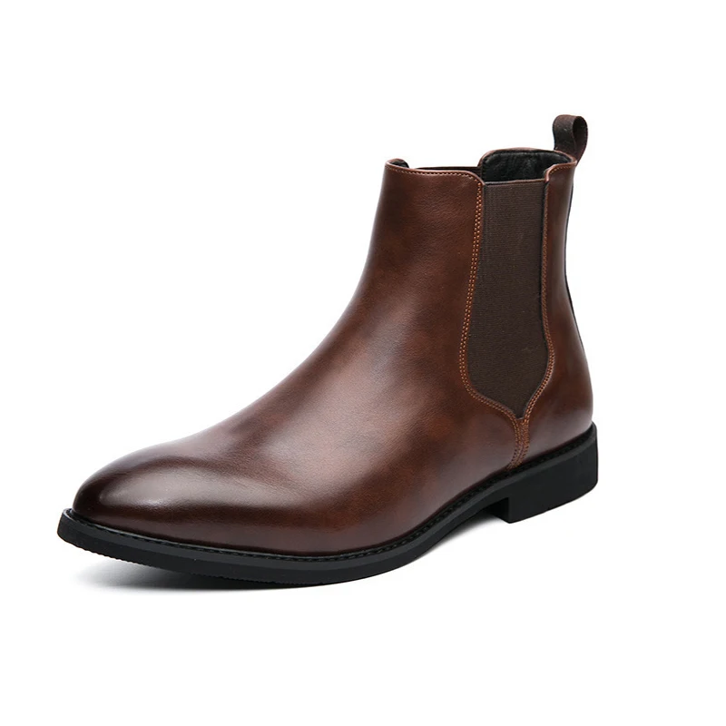 

Модные британские мужские ботинки челси из искусственной кожи с острым носком, высококачественные модельные туфли до щиколотки с эластичной стороной для делового повседневного использования