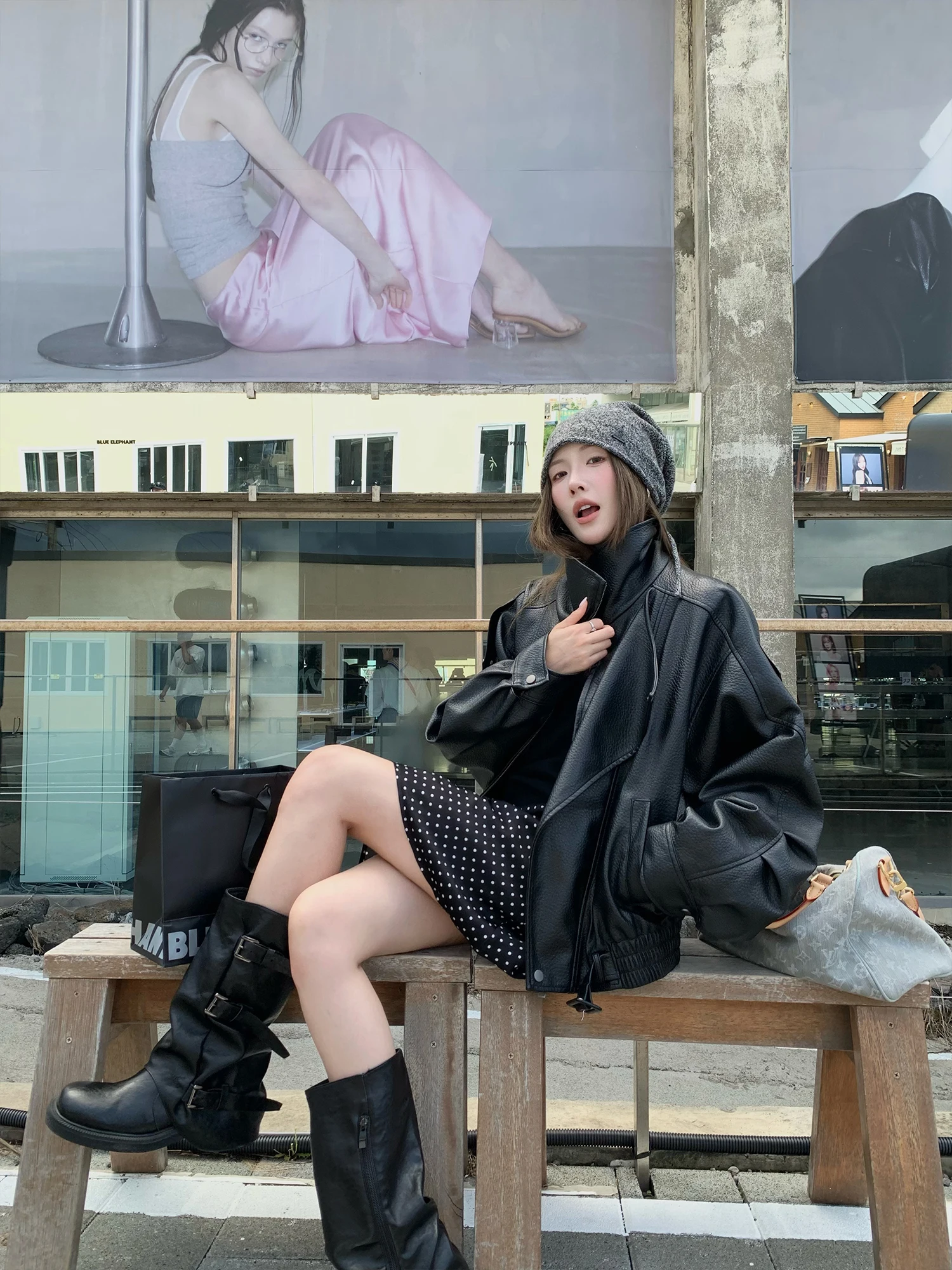 Jaqueta de Couro Feminina PPLAND Bla com Lapela, Estilo Americano Solto, com Zíper, Manga Longa, Comprimento Regular, para Primavera e Outono