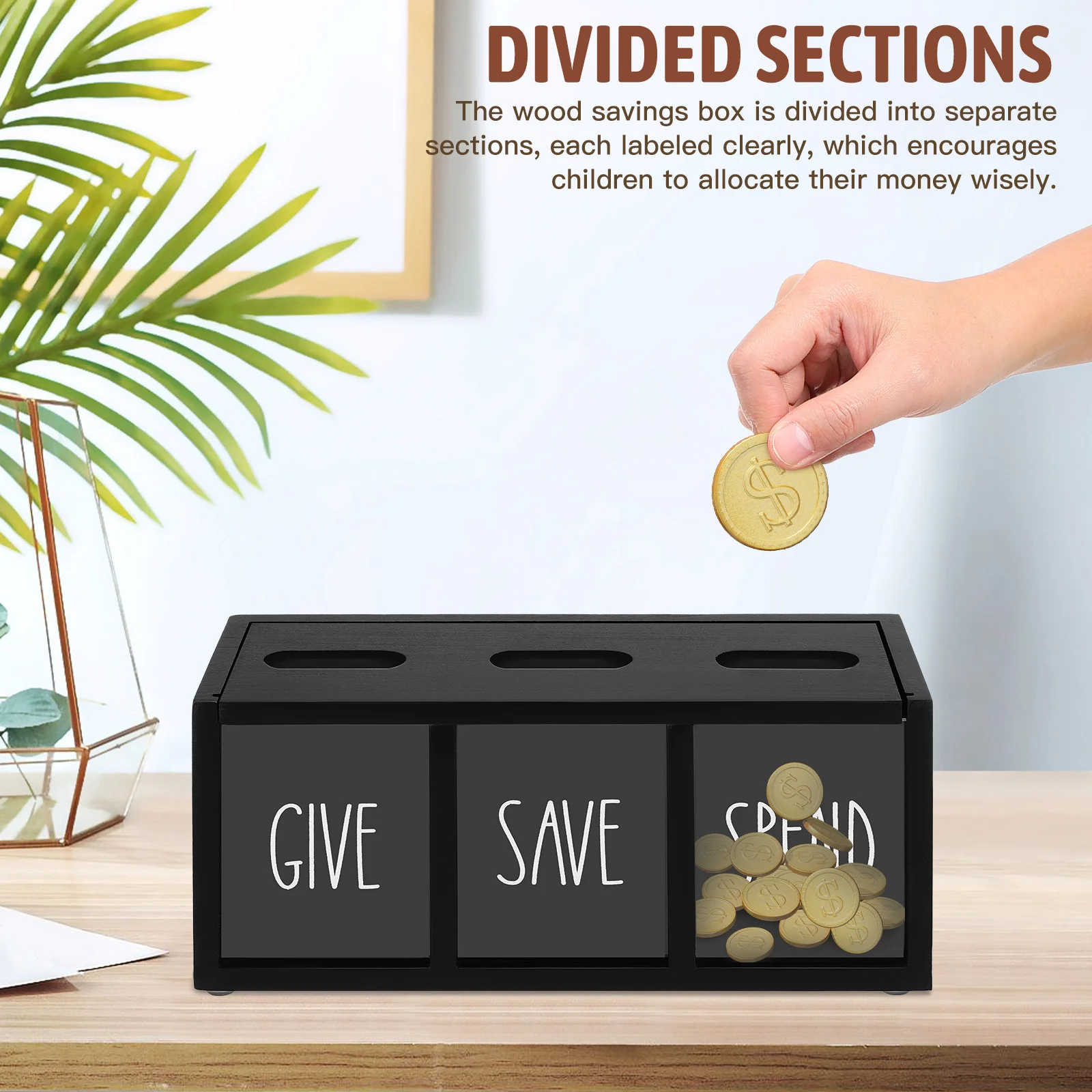 Geldbesparende kinderbox Houten geldhouder met helder zicht aan de voorkant - Bespaar plaatsen Geef ontwerp voor het onderwijzen van financiële verantwoordelijkheid
