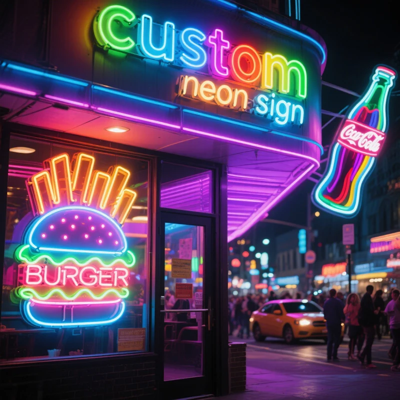

Custom Neon Led Letters Extra Large Hamburger Fries Neon Light Business Logo Sign for Fast Food Restaurant Cafe Party Decoration