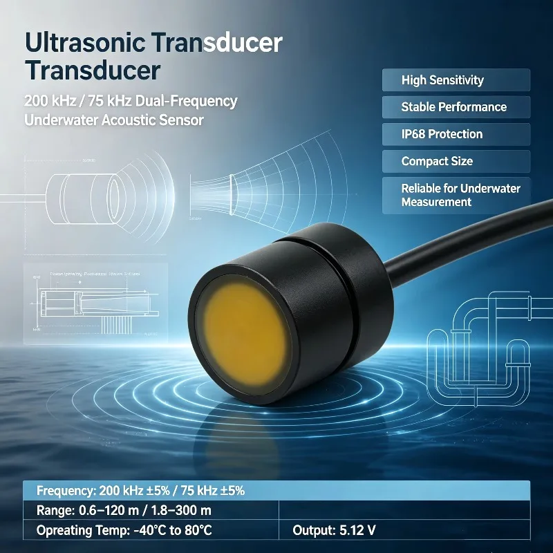 Ultrans 200kHz/75kHz Conventional Underwater Acoustic Transducer FYW-110-EC Insert Mounting POM Material Detection Distance