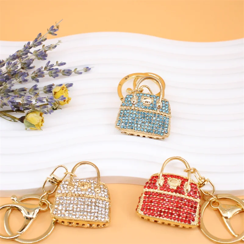 Creative New Mini Bag Full of Crystal Alloy Keychain Exquisite Automobile Hanging Holiday Souvenirs Gift Holder