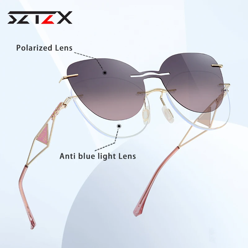 SZTZX gafas de sol ultraligeras sin montura 2 en 1 con Clip magnético para mujer, gafas de lectura tipo ojo de gato con luz azul, gafas graduadas para miopía