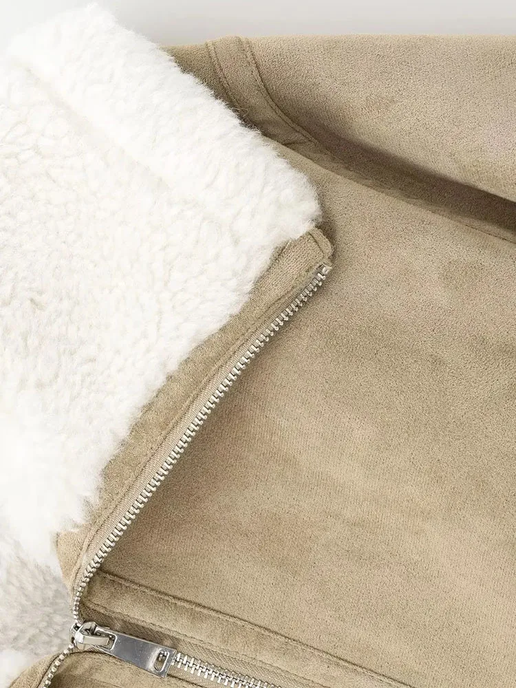 

HH Women's Winter 2025 New Simple Versatile Reversible Jacket Female High Street Casual Threaded Hem Fleece Zipper Pocket Jacket