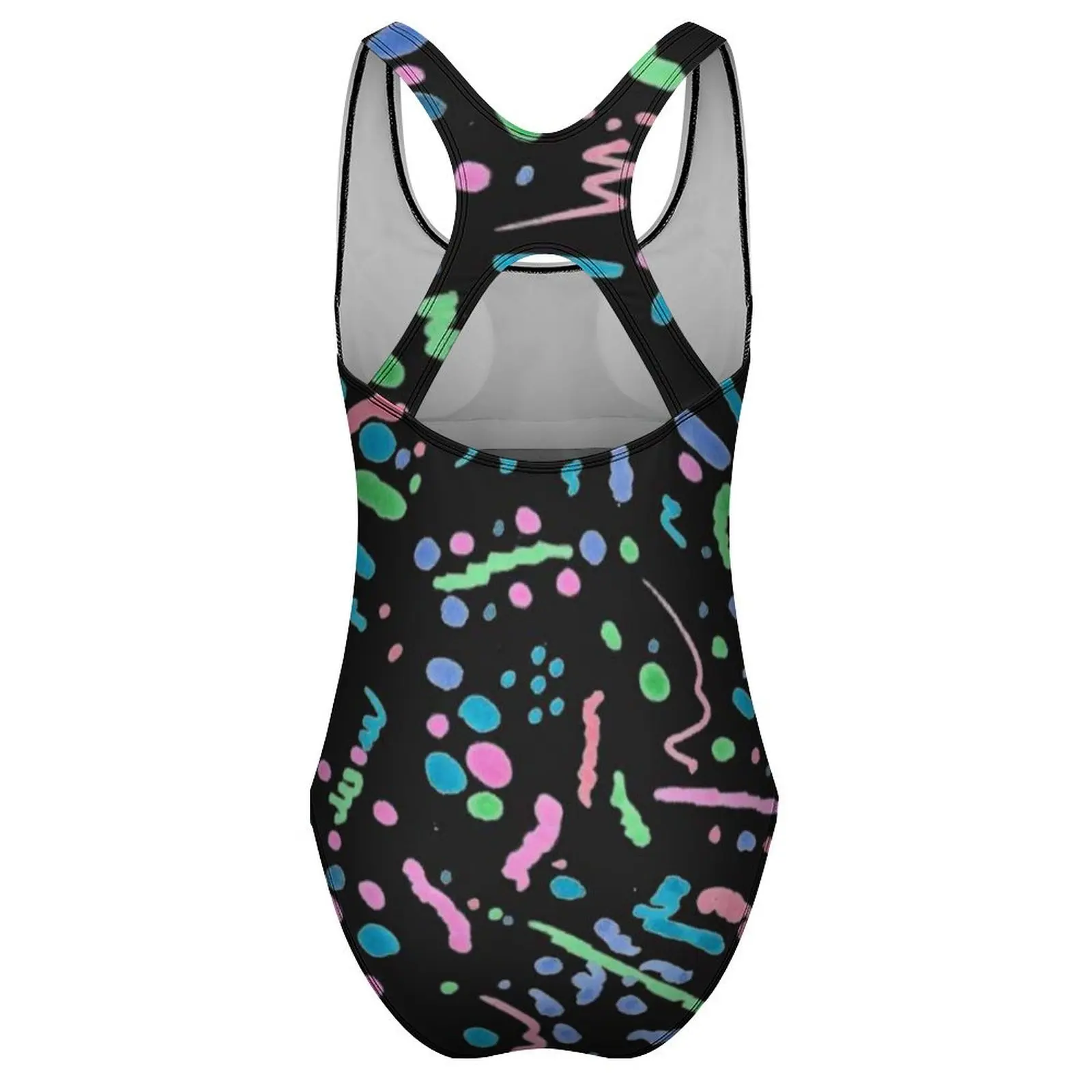 Vintage 80S Swimsuit Funky Splatter Graffiti Push Up Swimwear One-Piece Pool Monokini Bodysuit Sexy Design Beach Wear Plus Size