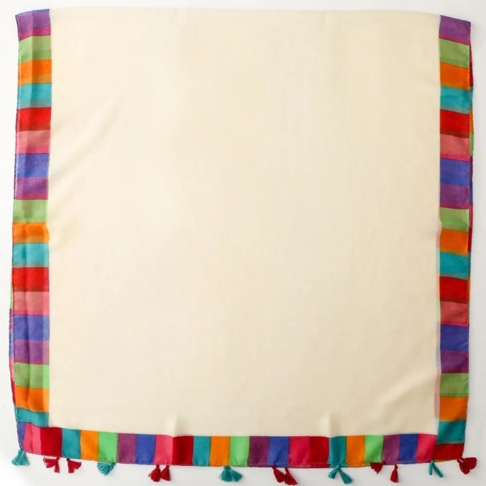 

Neck Wrap Rainbow-Border Linen Scarf Tasseled Color-Block Summer Shawl Boho-Style Lightweight Beach Wrap Sun-Protection