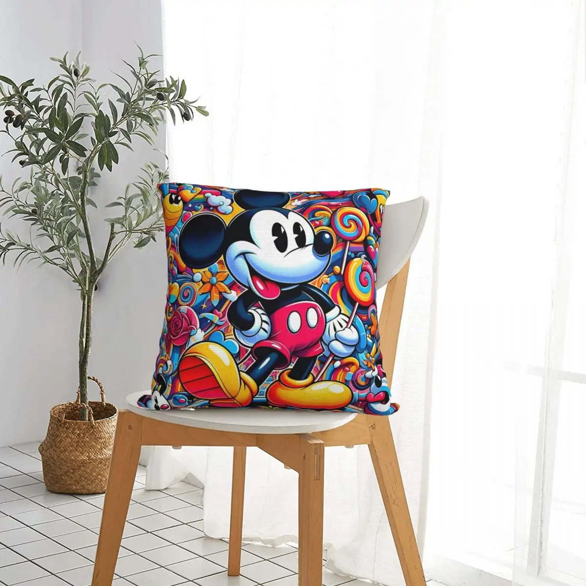 Mickey Mouse In Romero Britto Style Pillowcase Polyester Cushion Cover Decoration Throw Pillow Case Cover Home Square 18'