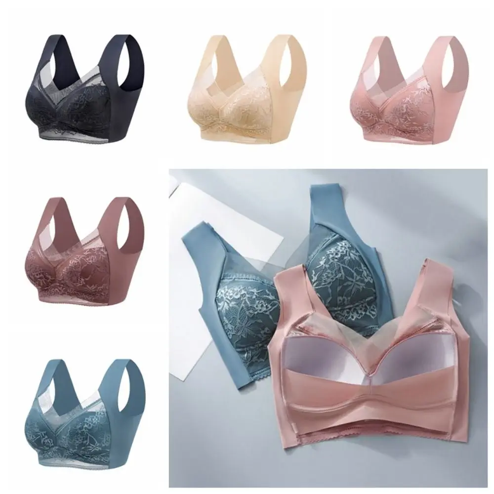 Sem botões plus size renda roupa interior feminina L-5XL renda impressa floral impresso roupa interior ampliar banda confortável sutiã de verão senhoras