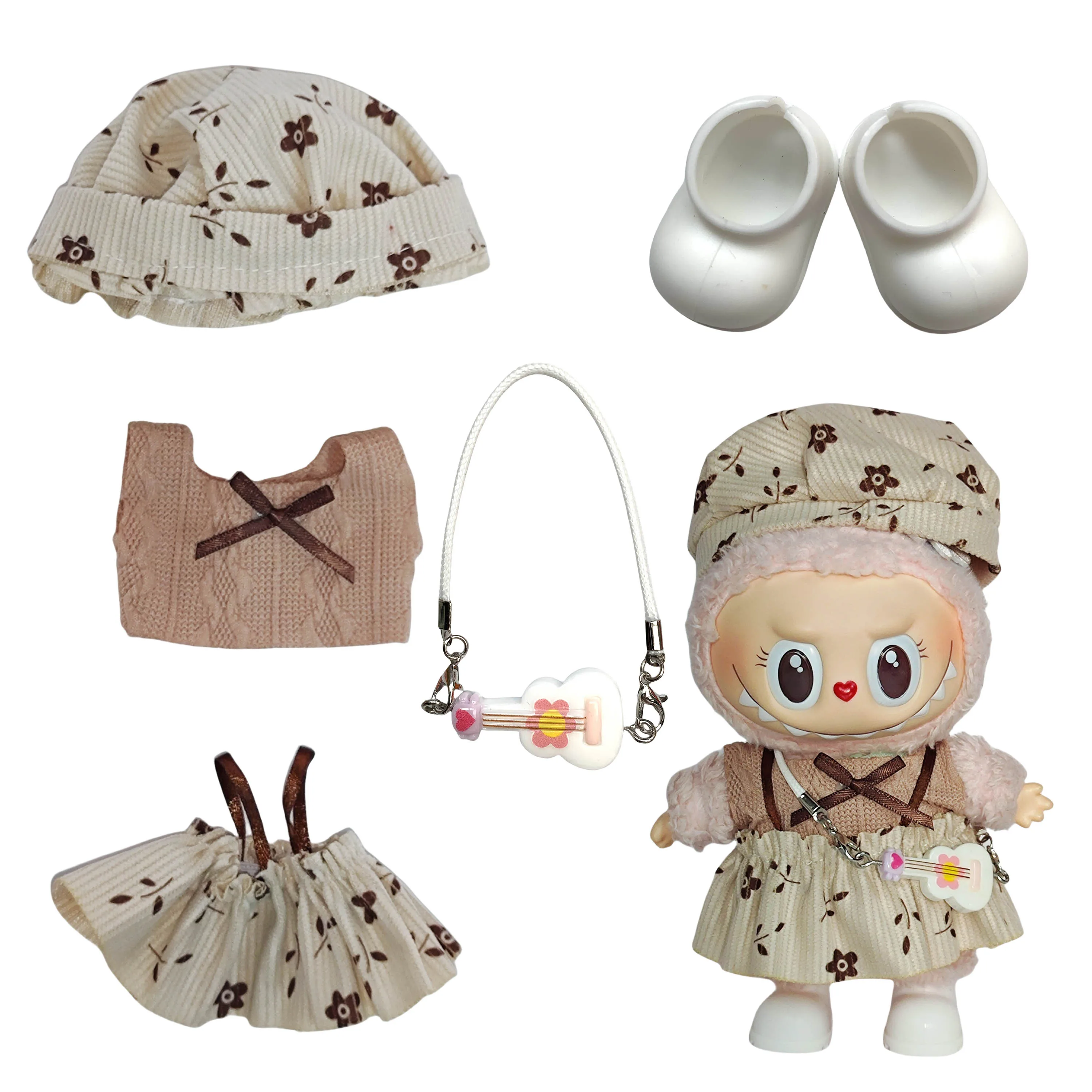 Labubu V1/V2/V3용 17cm 패션 플러시 장난감 복장 세트 - 귀여운 놀이 및 수집용 의류 및 액세서리
