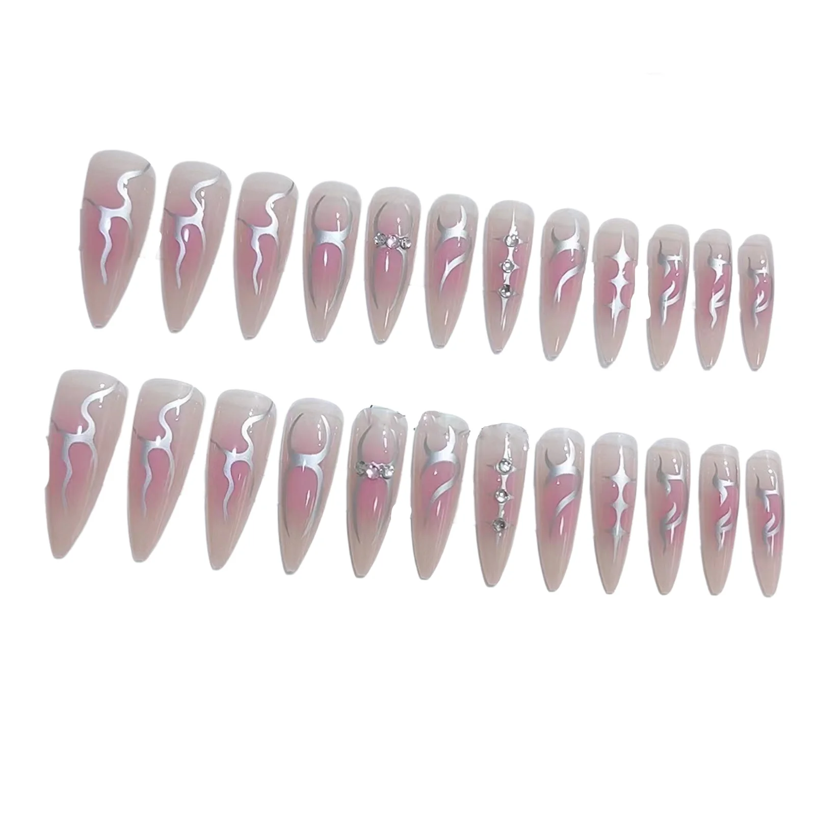 Gentle Color False Nail with Rhinestones Full Coverage Reusable Long Lasting Fake Nail for Lady Beauty Nail Makeup