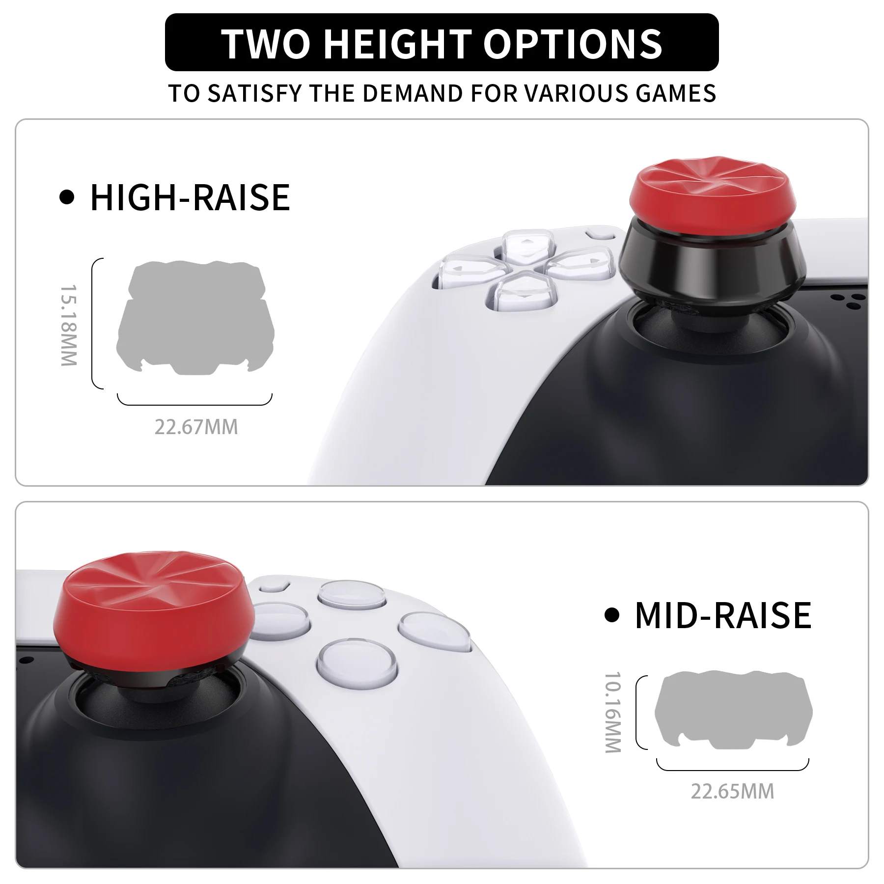 PlayVital HURRICANE Thumbstick Extender Thumb Grip Caps for ps5 Controller, Joystick Caps for ps5 Wireless Controller - Red