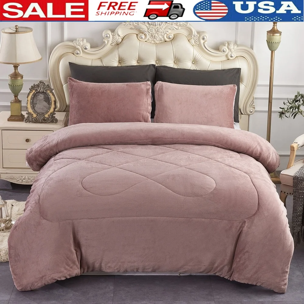 

Reversible Sherpa Fleece Blanket 3 Piece Set Queen Size Soft Warm Flannel Polyester Cozy Throw Bed Couch