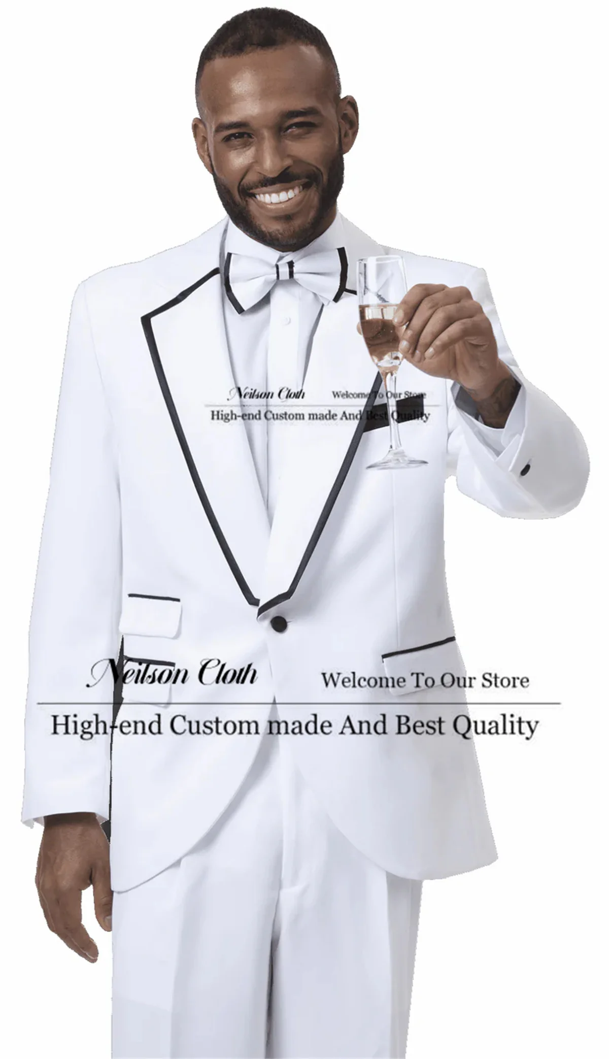 

Fashion Notch Lapel Male Prom Blazers 2 Pieces Sets White Groom Wedding Tuxedos For Men Customized One Button Costume Homme