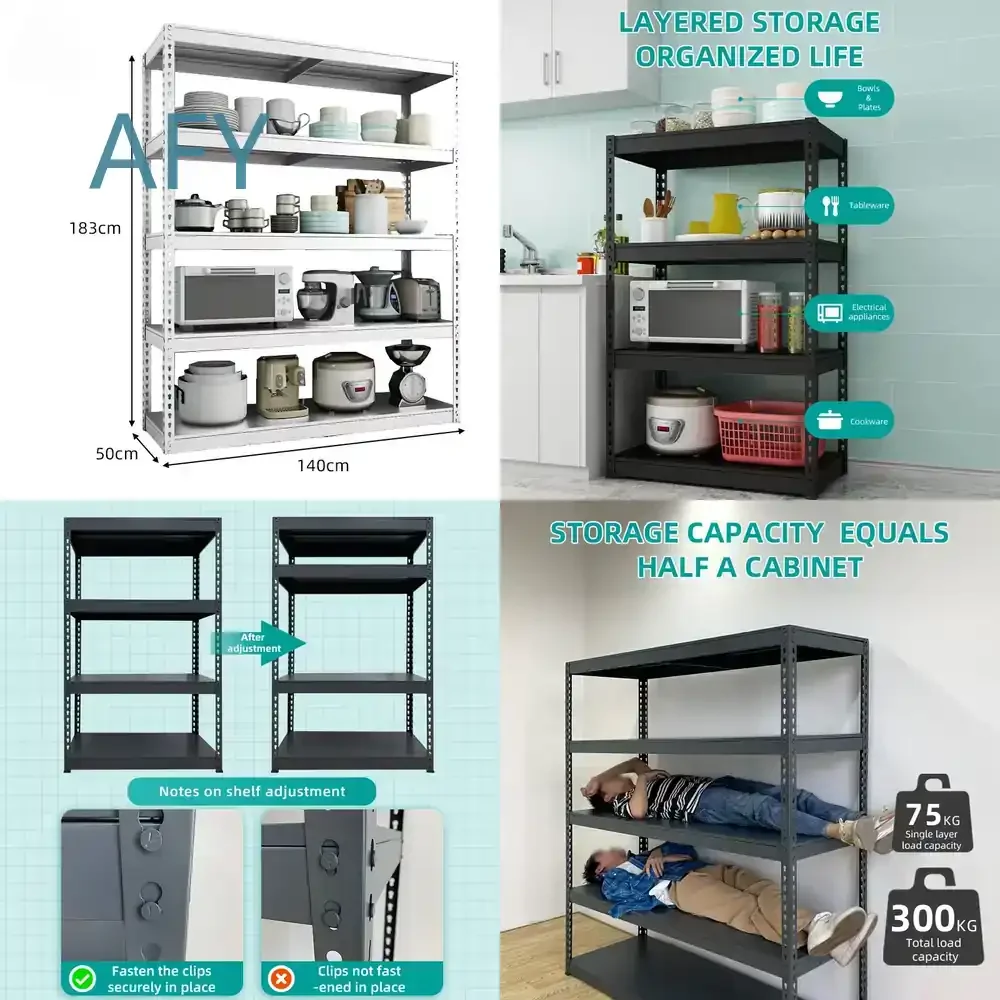 Sturdy Versatile All-Steel Storage Rack Adjustable 4-Tier Shelving for Kitchen for Home Office Garage Workshop Storage