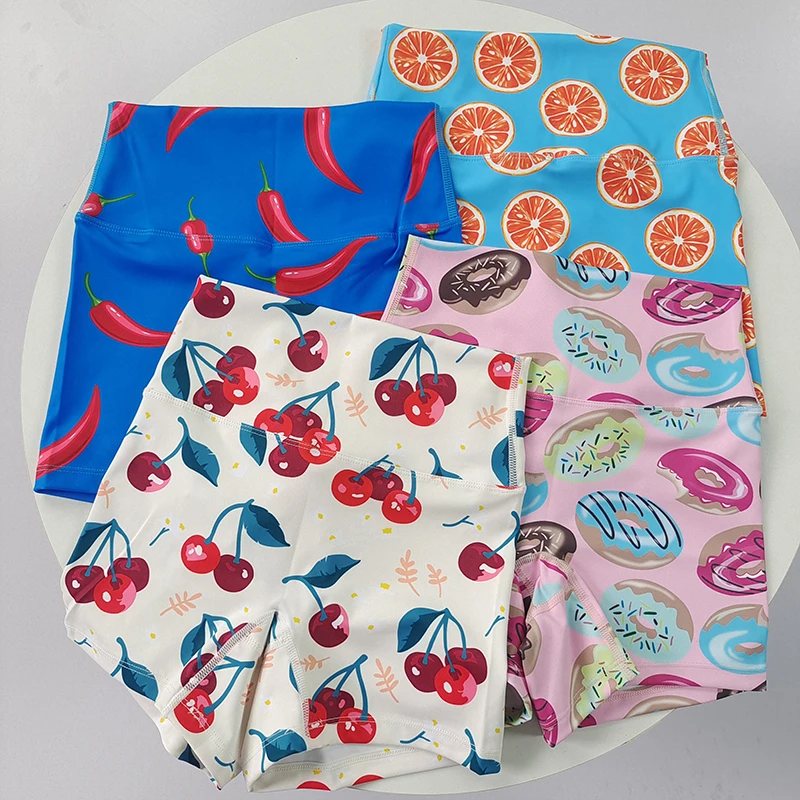 Women Dopamine Printed Quick Dry Yoga Shorts High Stretch Fitness Training Sports Shorts