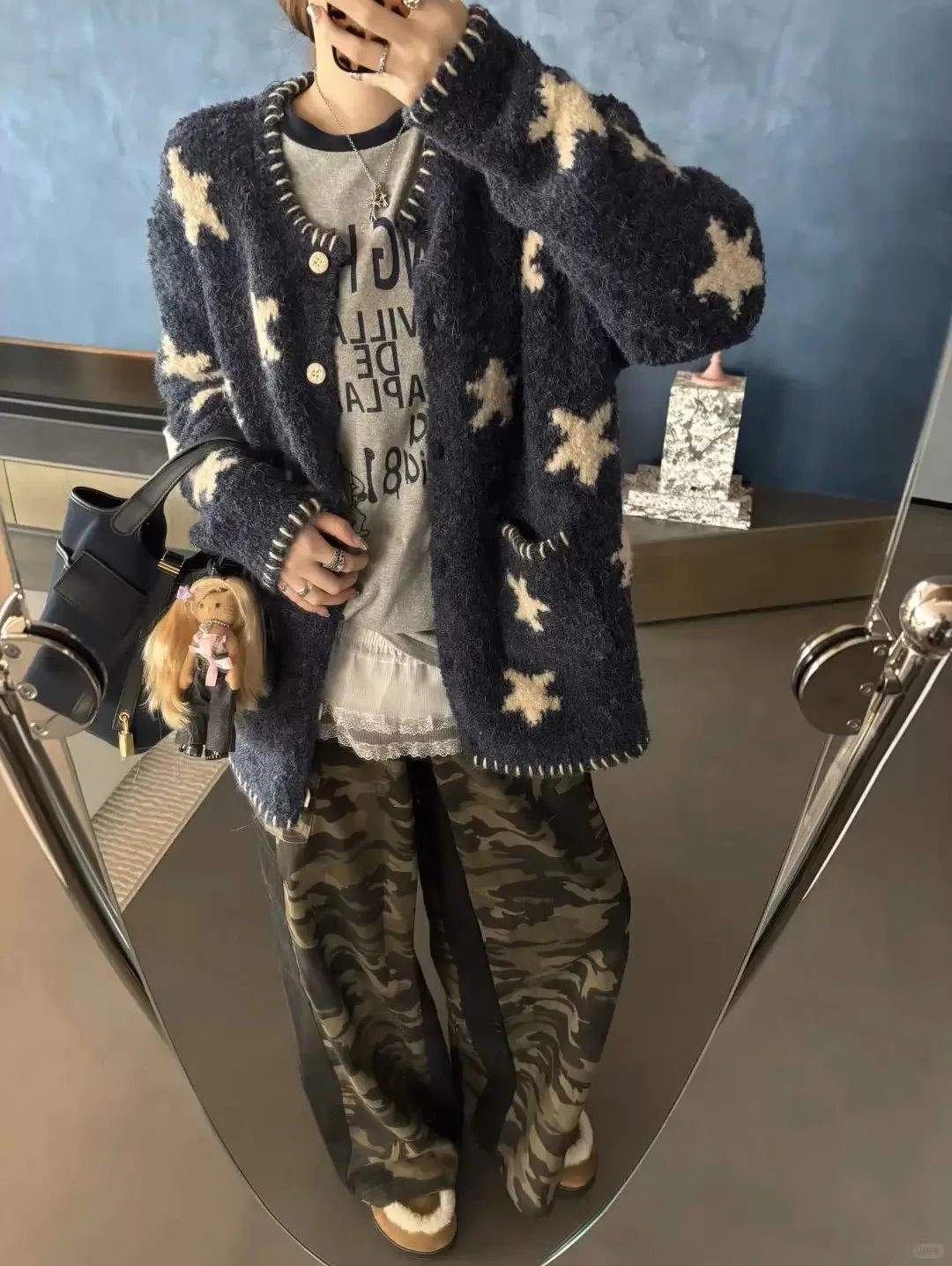 

Кардиган трикотажное étoile Vintage pour femmes, pull imprimé Harajuku, vêtements d'extérieur d'hiver coréens à manches longues, pul