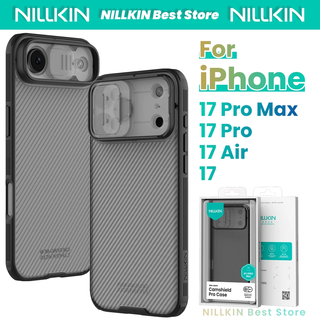 NILLKIN para Iphone 17 Pro Max/17 Air/17 Pro/17 funda TPU + PC cubierta de lente de cámara deslizante funda de apoyo Camshield (transparente negro)