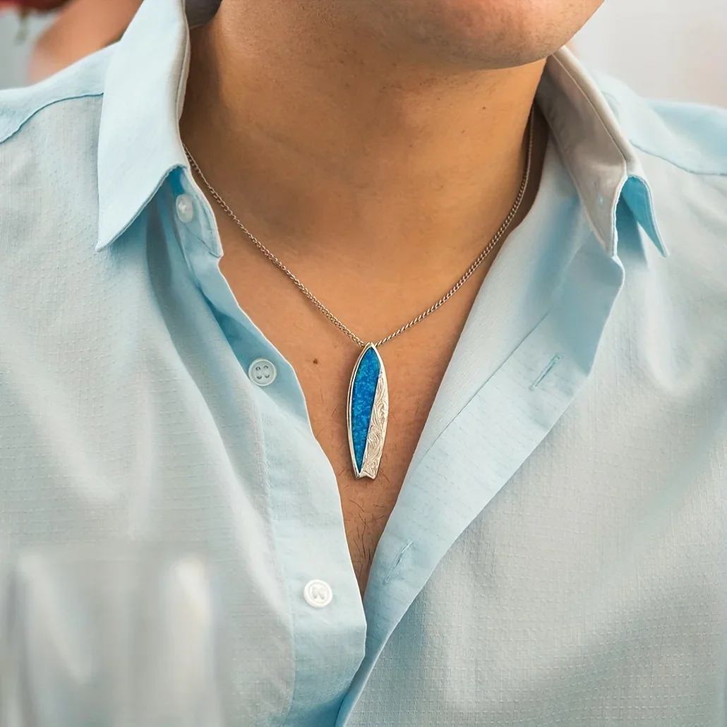 قلادة على شكل لوح ركوب الأمواج البحري، قلادة ركوب الأمواج من العقيق الأزرق للنساء، سلسلة قابلة للتعديل بموضوع المحيط، هدية مجوهرات للشاطئ بسيطة