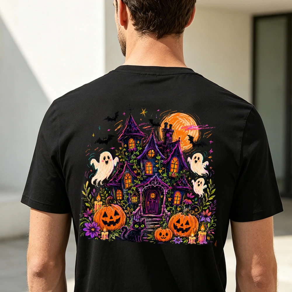 Vintage Halloween Shirt Haunted Mansion Graphic Tee Retro Halloween 1717 Shirt Cute Ghost Pumpkin Spooky Season October 31 Top