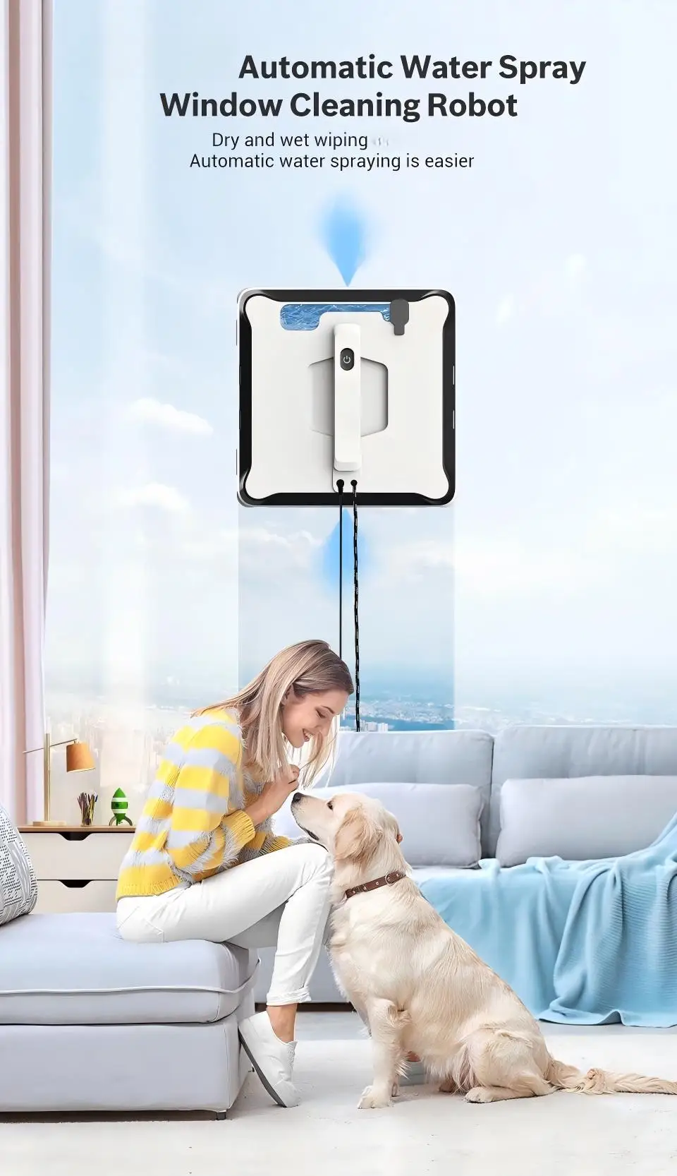 Electric Window Cleaning Robot, Brushless Motor Dual Spray Intelligent Planning 3 Modes App-Controlled Glass Cleaner
