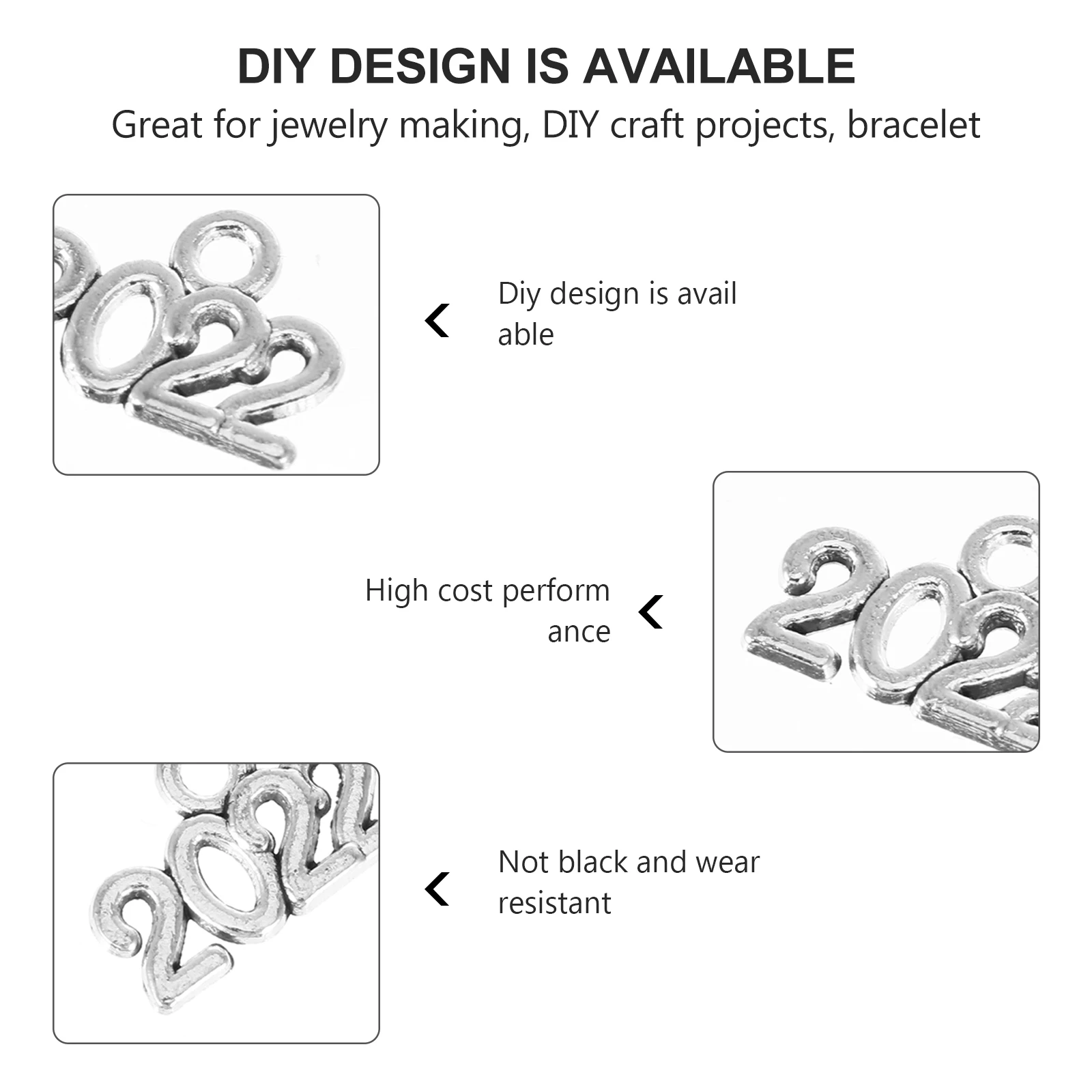 

100 Pcs Digital Number Charms Metal Alloy Jewelry Accessories DIY Craft Projects Bracelet Necklace Earrings Pendant Year 2020