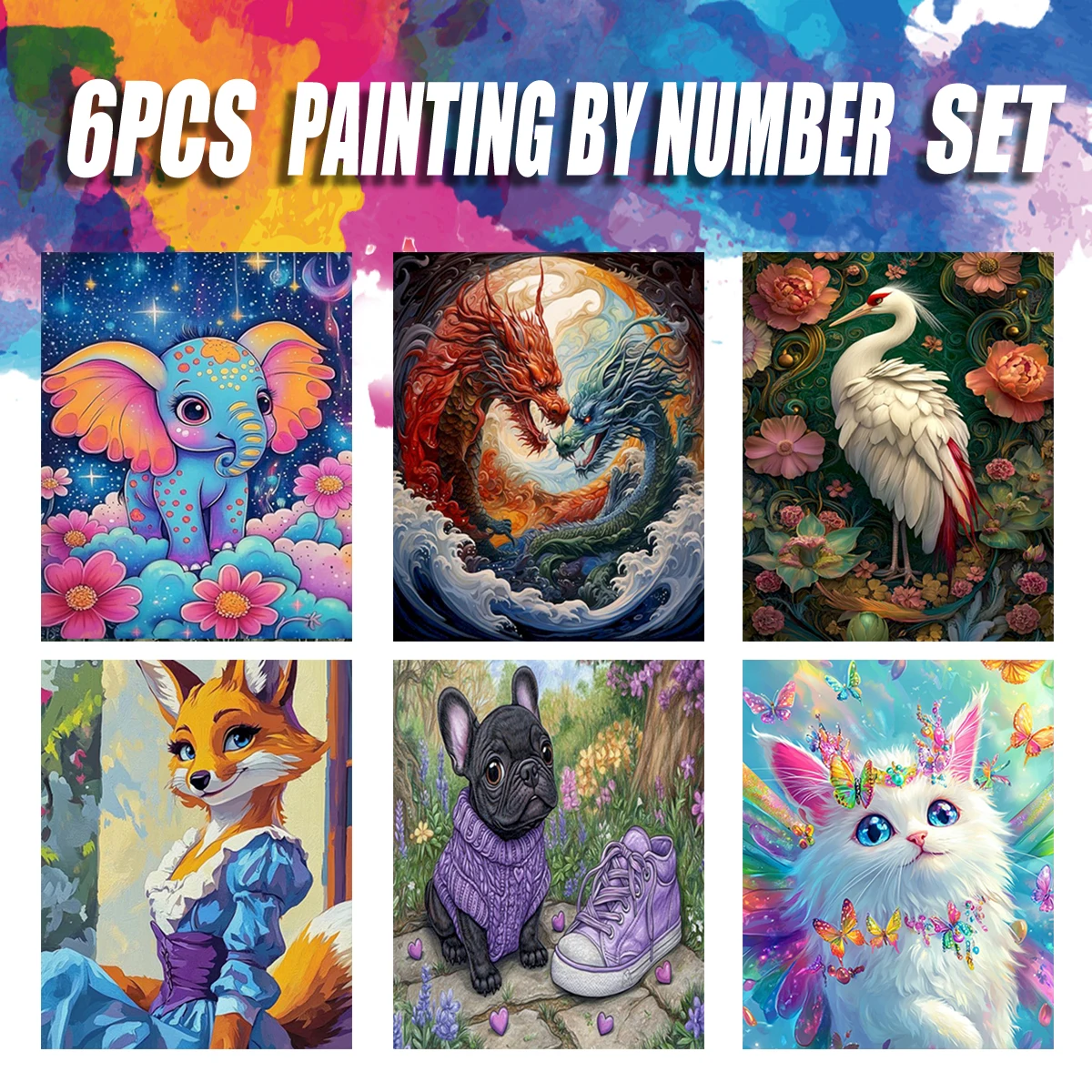 

PhotoCustom 6pcs Painting By Number Cute Animals For Adults Picture By Numbers Paint On Canvas Diy Frame Home Decoration