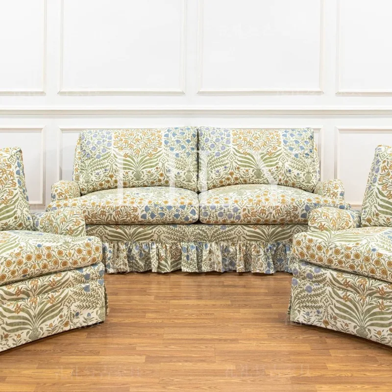 French pastoral style printed sofa chair villa living room casual single sofa English vintage home study single chair