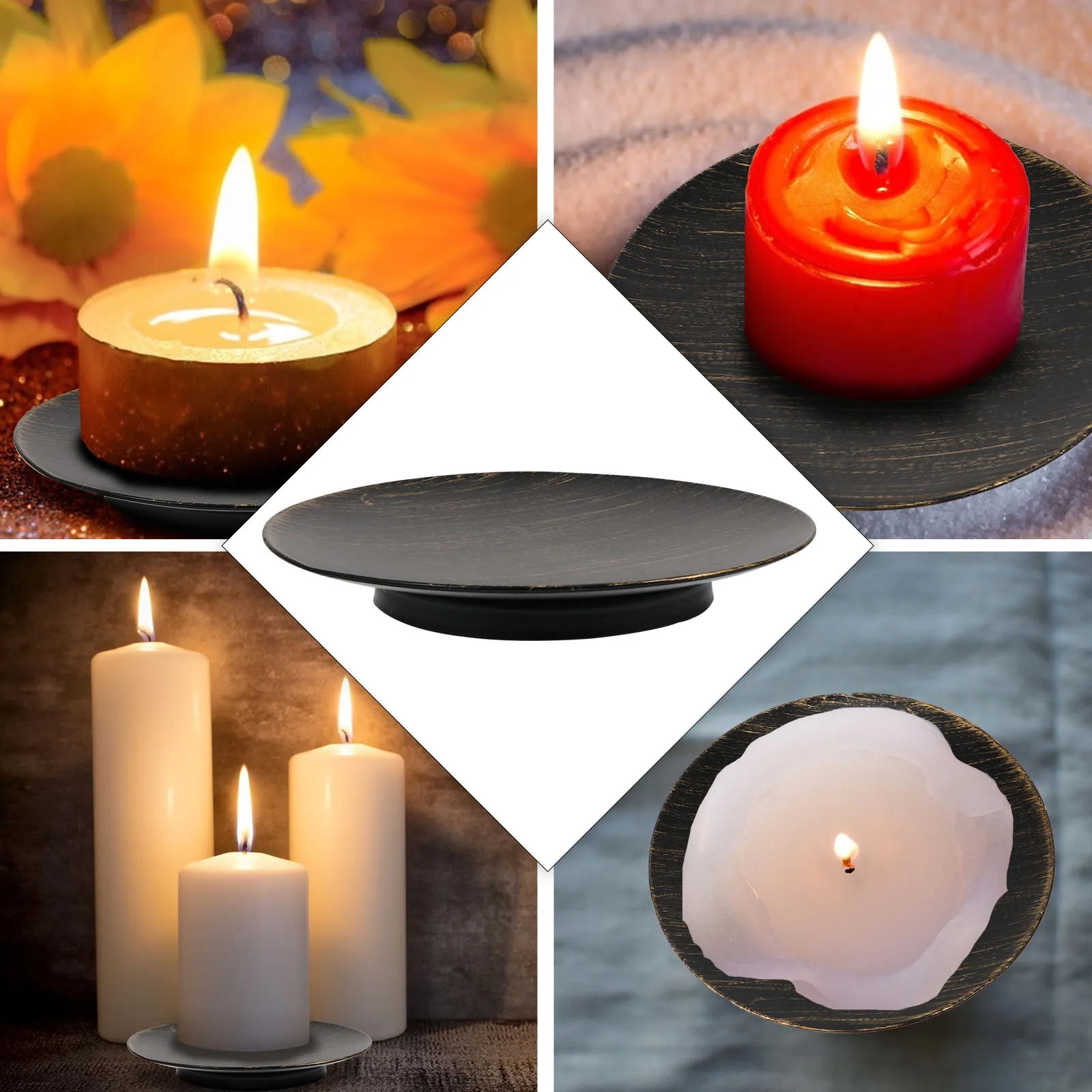 

Iron Candlestick Base Set Round Decorative Tray Stand for Party Wedding Centerpiece Gift Holder Bar Living Room Pedestal
