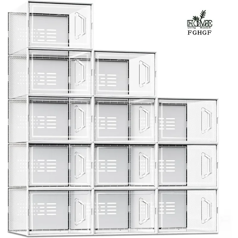 X-Large Shoe Storage Box Fit Size 11, Clear Plastic Stackable Shoe Organizer for Closet,Bins Holders for Entryway, 12 Pack Clear