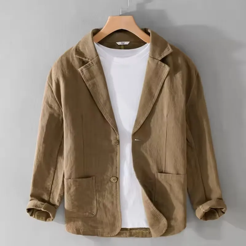 2026 Spring Autumn New Striped Casual Linen Jackets for Men Clothing Loose Simple Streetwear Men