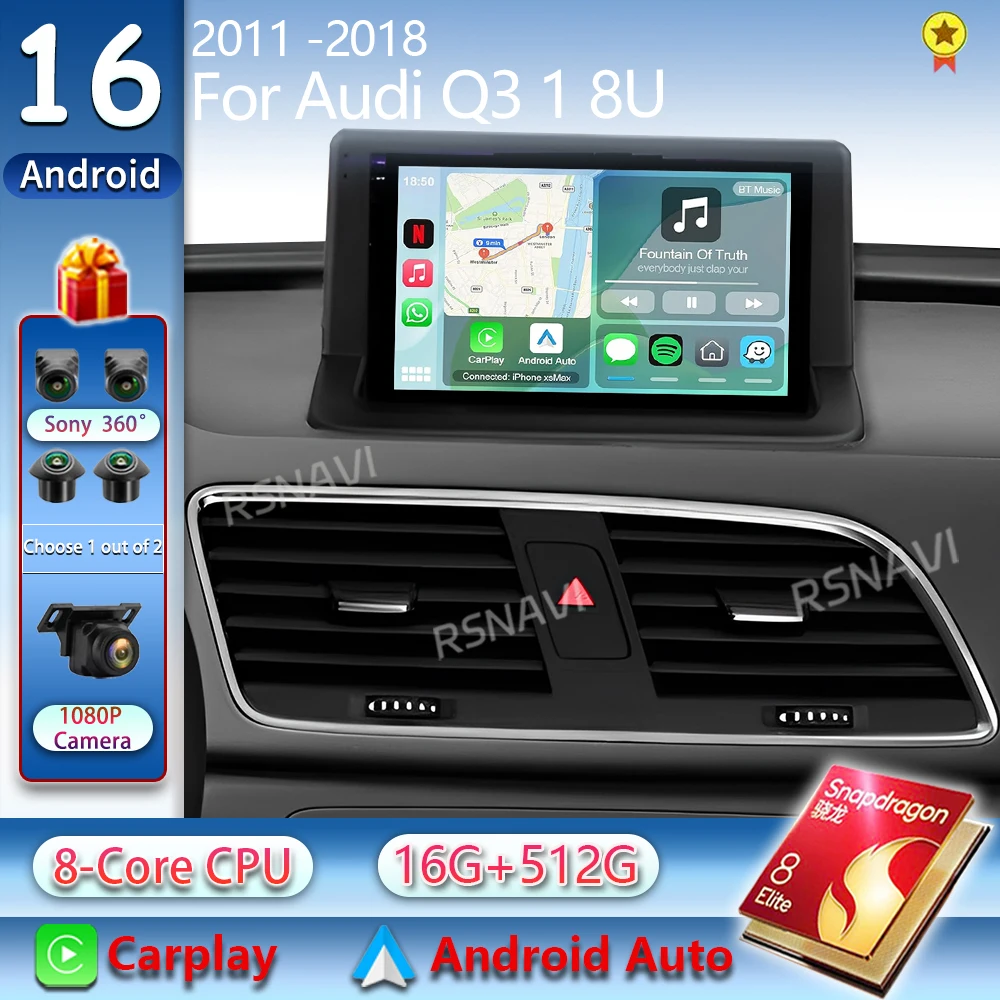 Android 16 For Audi Q3 1 8U 2011 - 2018 2K QLED Android Car Radio Multimedia Video Player GPS Stereo CarPlay 4G Head Unit