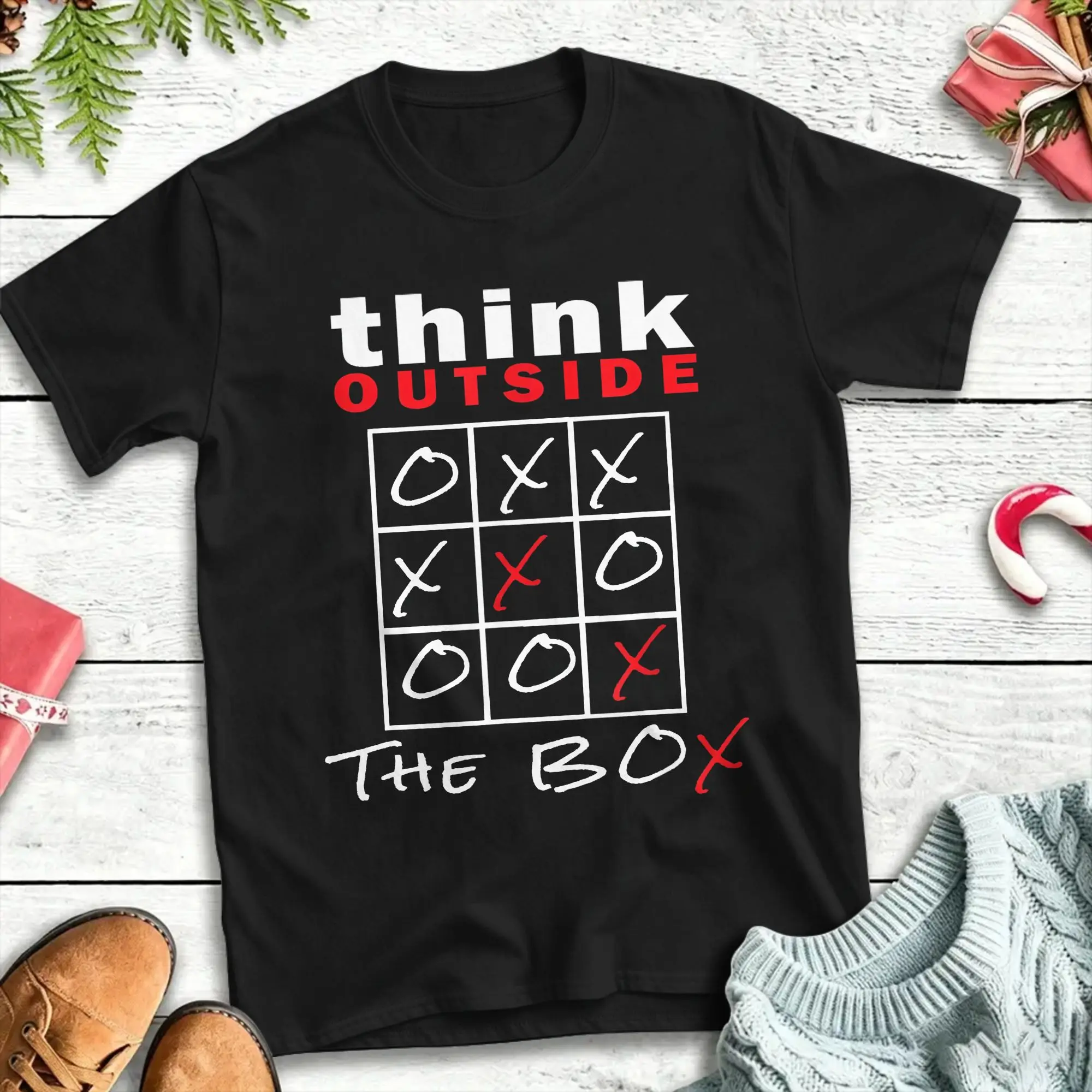 Think Outside the Box Tic Tac Toe T Shirts Men Women 100% Cotton Novelty T-Shirt O Neck  Tees Short Sleeve Tops Big Size
