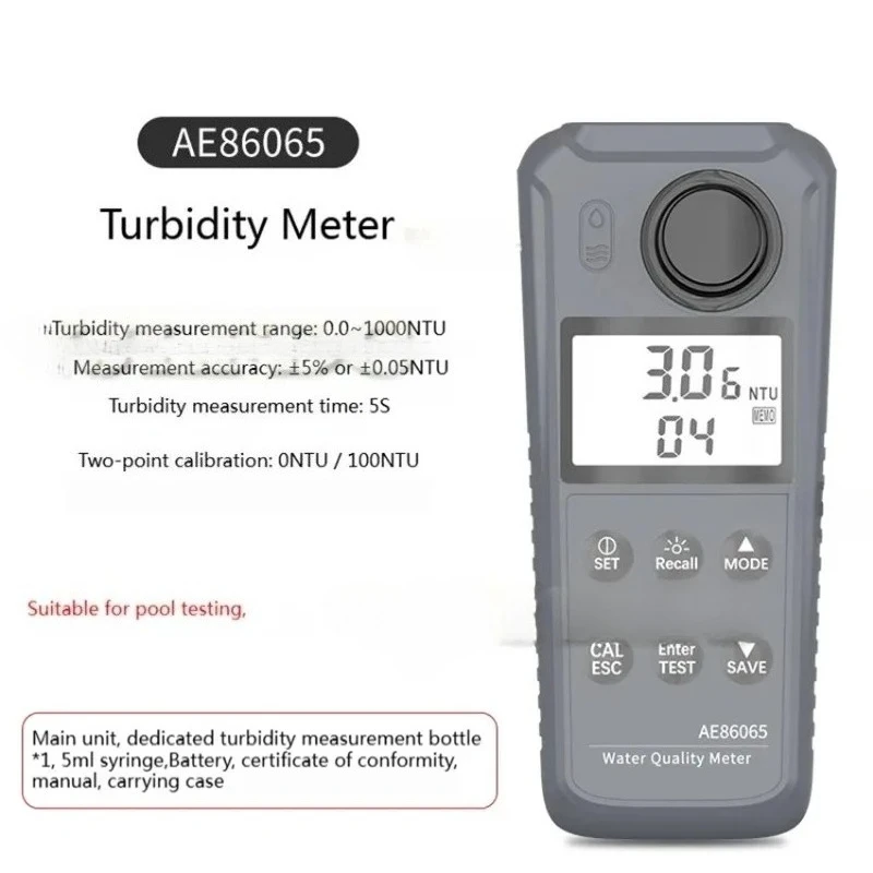 AE86065 Portable Turbidity Meter, Digital Turbidimeter with Measuring Range 0.00~1000NTU, 5S Fast Testing