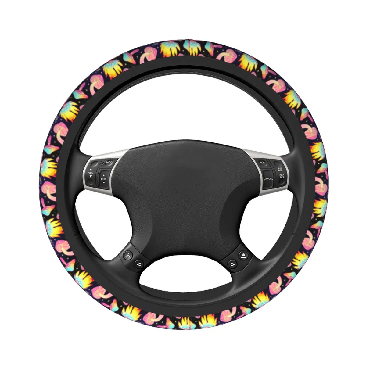 Mushrooms Car Steering Wheel Cover 37-38 Elastic Psychedelic Aesthetic Mushroom Steering Wheel Cover Colorful Car-styling Car