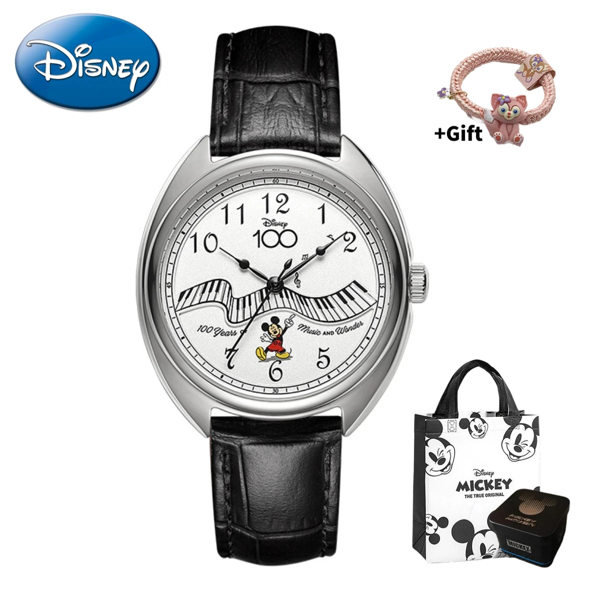 

Disney Gift With Box Mickey Mouse Watch 100th Anniversary Retro Boy Tonneau Leather Quartz Clock Relogio Feminino For Women