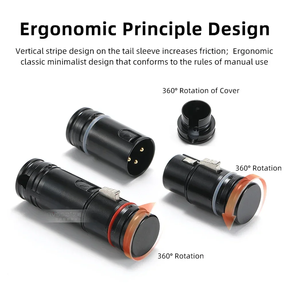 AVSSZ موصل كابل XLR 3 Pin منخفض المستوى 90 °   قابس XLR قابل للدوران 360 درجة مع مفتاح ربط، لمضخم صوت الميكروفون