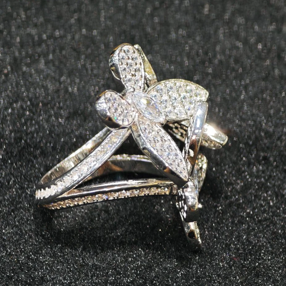 New Solid 925 Sterling Silver With High Carbon Diamonds Three Butterfly Rings Luxury Fine Flower Jewelry For Women Party