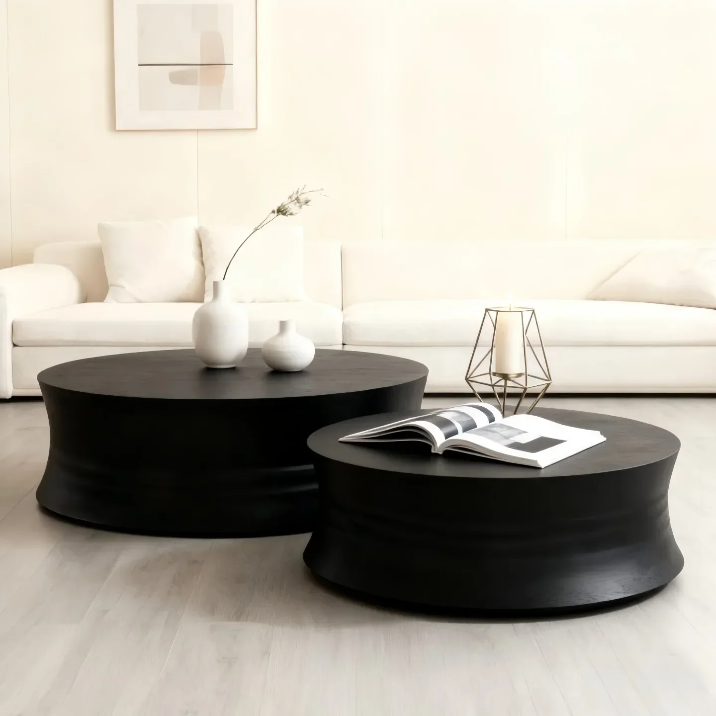 Black oak paint tea table modern simple round coffee table creative living room