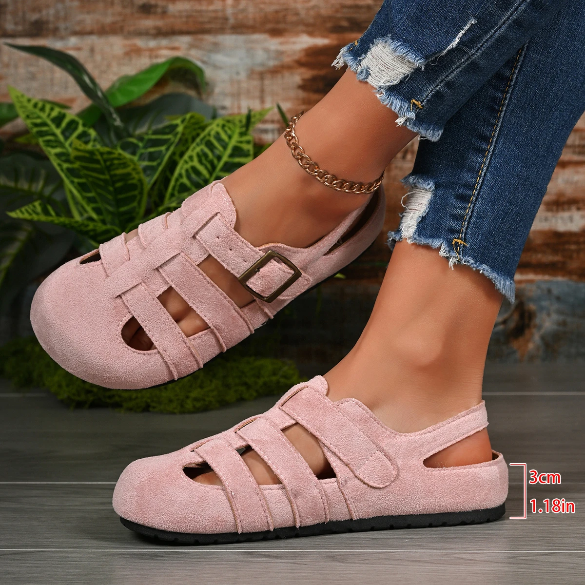 Hot-selling Sandals Versatile Baotou Fashion Sandals Women's Summer Hollow Woven Fish Bone Roman Shoes 2026 New Birken Shoes