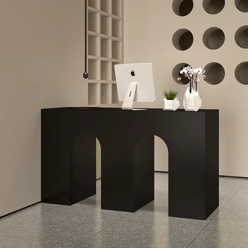 Clothing store checkout page store simple modern cream style bar table women's clothing store studio front desk