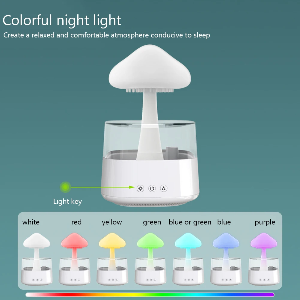 Mushroom Rain Air Humidifier Electric Aroma Diffuser Rain Cloud Smell Distributor Relax Water Drops Sounds Colorful Night Lights