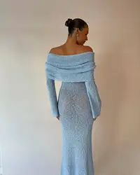 Female Chic Summer Beach Long Sleeve Dresses Elegant Off Shoulder Maxi Dress For Women 2024 Holiday Evening Lady Party Vestidos