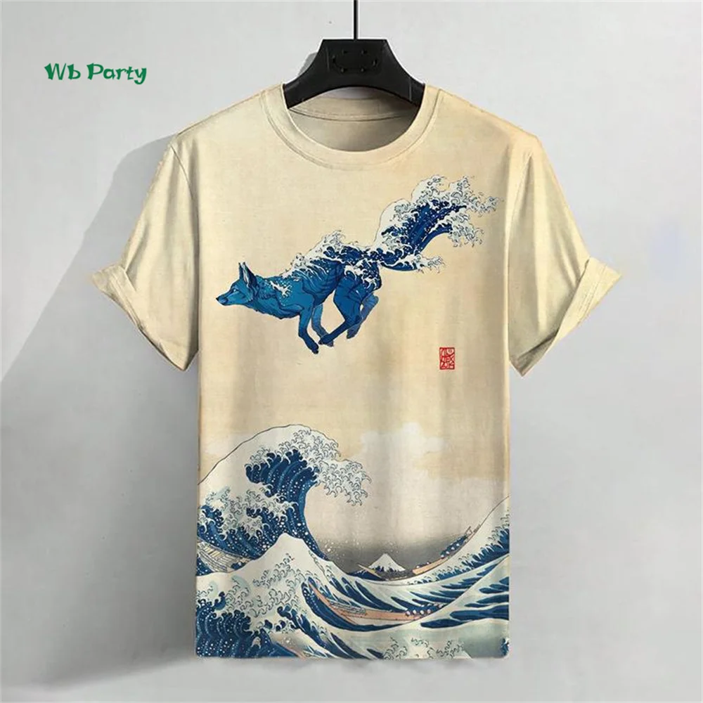 Vintage Japanese Men\'s T-Shirt 3D Ukiyo-E Printed Short Sleeve T-Shirt Casual Harajuku Tops Summer Men\'s Street Casual Clothing