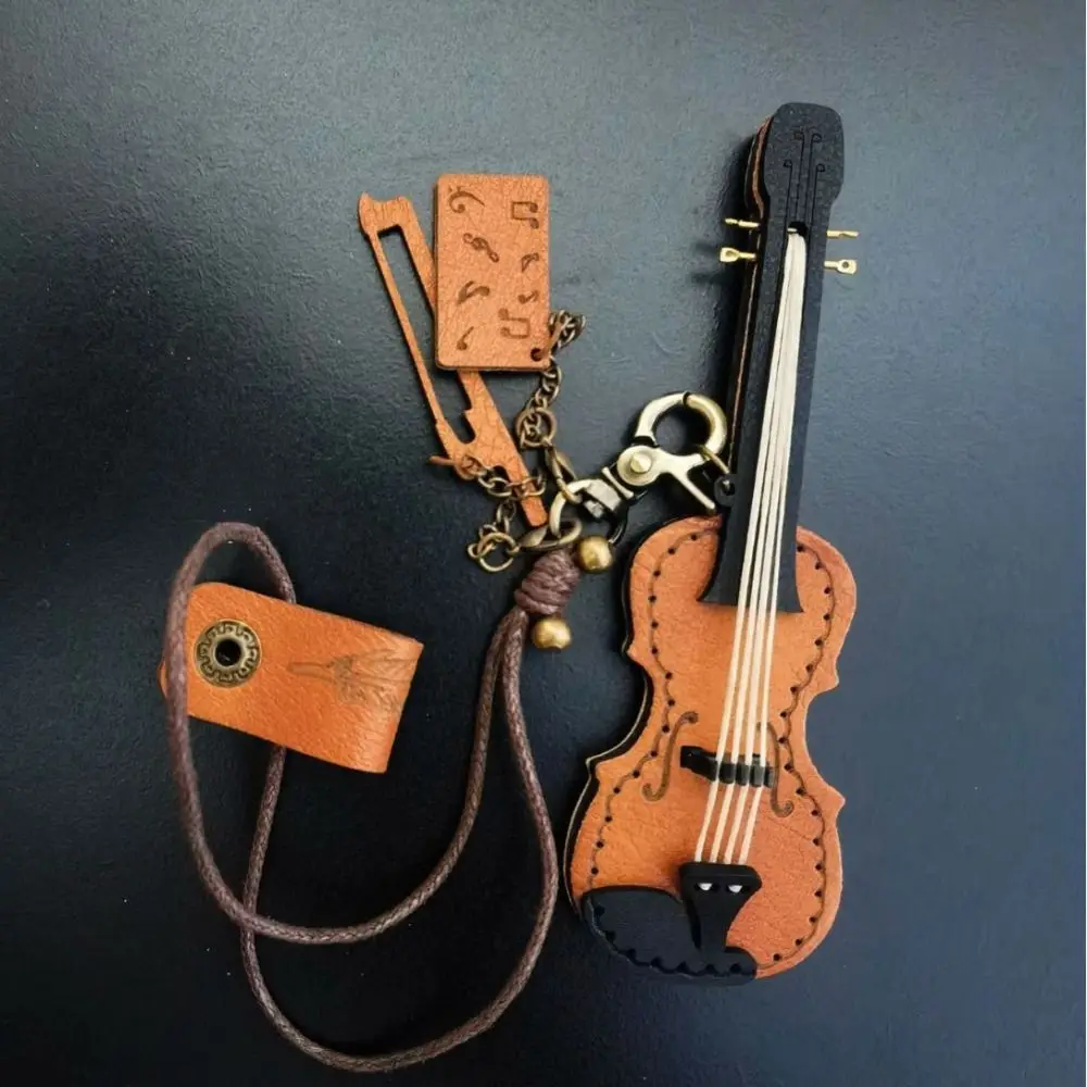 

Classic Leather Violin Keychain Exquisite Musical Instrument Mini Violin Pendant Crafted Lanyard Bag Pendant Key/bag Decor