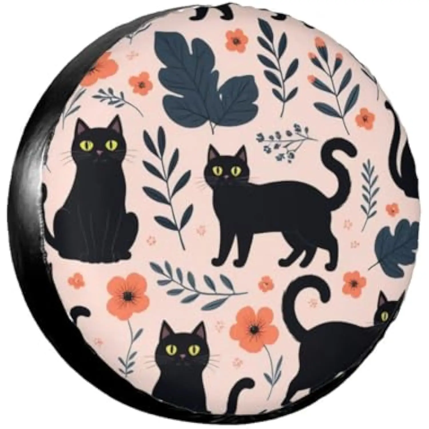

Black Cats Floral Pattern Tire Cover Spare Wheel Protector for RV SUV Truck Trailer