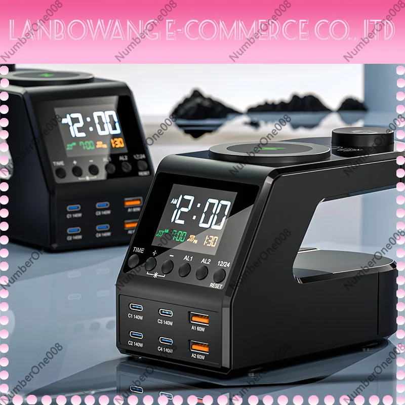 240W Digital Display Desktop Charging Station PD140W Multi-Port Type-C Charger Wireless Charging Hub