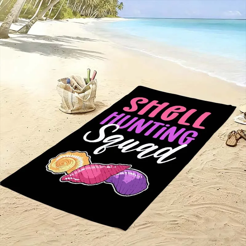 Funny Shell Hunting Squad Beach Towel Ocean Print Summer Vacation Coastal Beach Picnic Mat Gift