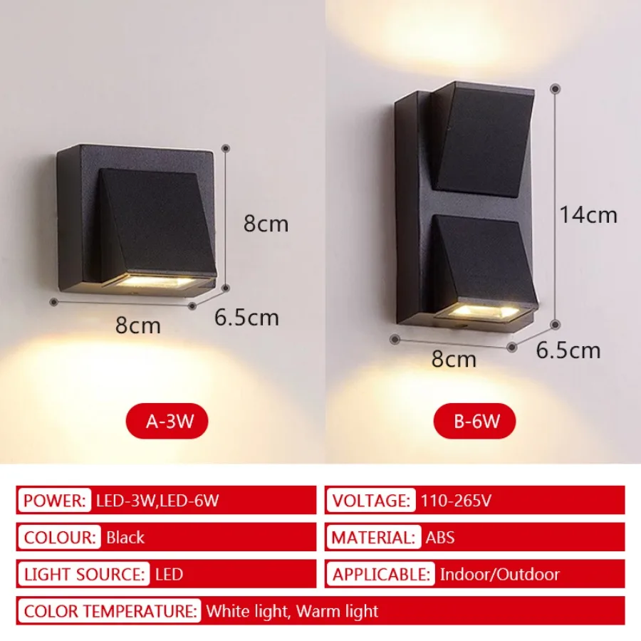 Outdoor LED Wall Lamp IP65 Waterproof Porch Courtyard Light Indoor Balcony Bedroom Bedside Home Decoration LightingAC85-265V