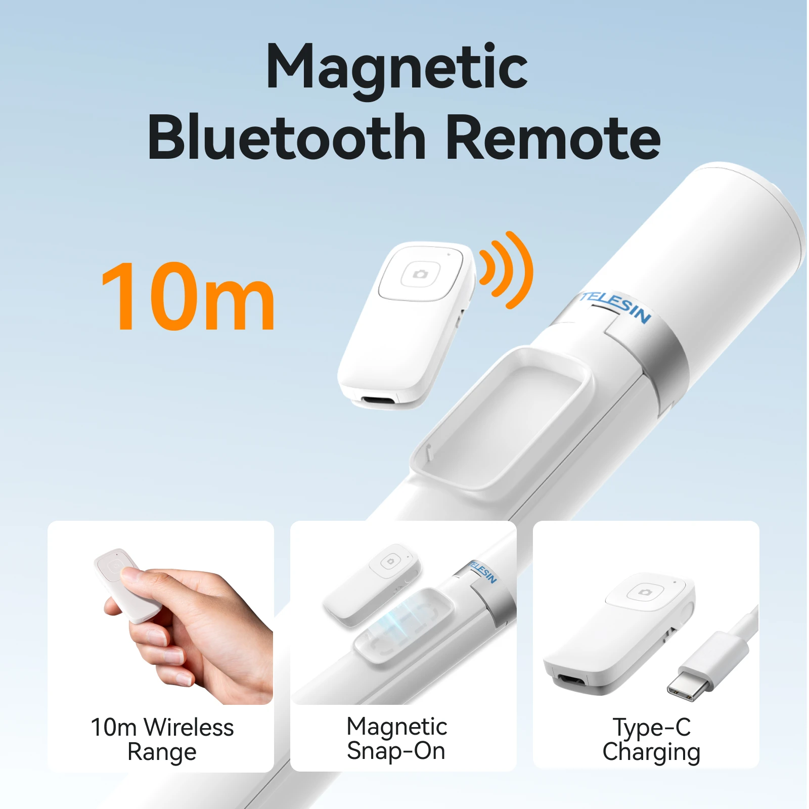 TELESIN Auto-Opening Tripod Selfie Stick 1.7M 360° Rotation Adjustable selfie stick Wireless Remote Control For Smart Phone